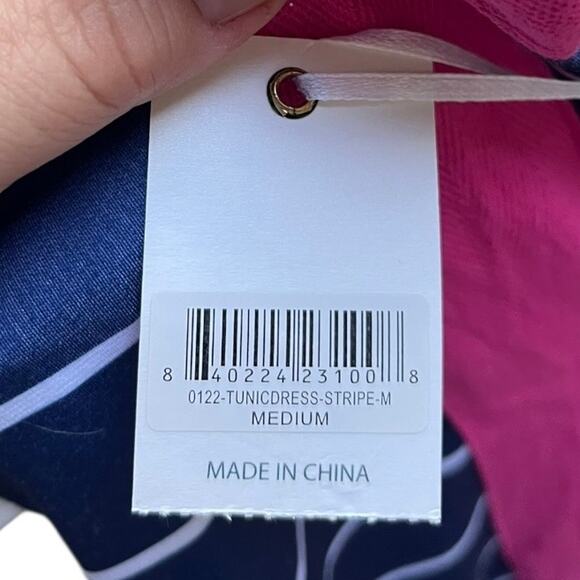 NEW Simply Southern Tunic Dress Navy White Stripes Hot Pink Accents Women Medium - Picture 8 of 8